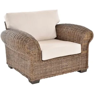 Krines Home Loungesessel Wohnzimmersessel Chester Lounge Rattansessel Wohnzimmer Natur, Rattan Sessel grau
