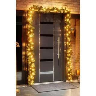 Kunstgirlande 5m Tannengirlande, 80er LED Lichterkette beleuchtet für Innen & Außen Tanne, BONETTI, künstlich, warm-weiß beleuchtet, flexibel ausrichtbar, erweiterbar gelb