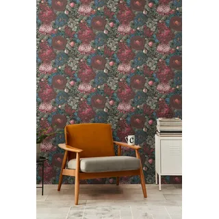 living walls Vliestapete Michalsky 6 florale Tapete Mustertapete Blumen Blumen, glatt, matt, (1 St), Vliestapete Blumentapete für Schlafzimmer Küche Wohnzimmer Floral Flur blau|rot|schwarz