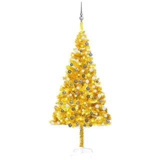 vidaXL Künstlicher Weihnachtsbaum Künstlicher Weihnachtsbaum Beleuchtung & Kugeln Gold 180 cm PET grau 180 cm