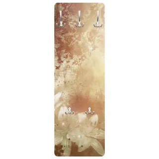 Bilderdepot24 Garderobenpaneel gold Blumen Floral Kunst Muster Retro Vintage Shabby Lilith Design (ausgefallenes Flur Wandpaneel mit Garderobenhaken Kleiderhaken hängend), moderne Wandgarderobe - Flurgarderobe im schmalen Hakenpaneel Design goldfarben