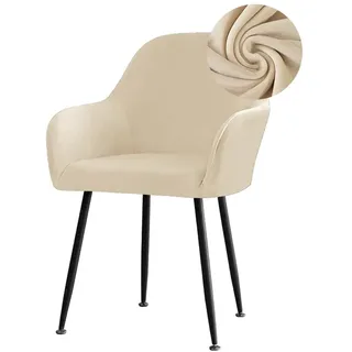 Highdi Stuhlhussen mit Armlehne, Stretch Samt Stuhlbezug Hochlehner Esszimmerstühle Bezug Sesselbezug Hussen für Stühle Waschbar Universal für Esszimmer Hotel Bankett Deko (Beige,6er Set)
