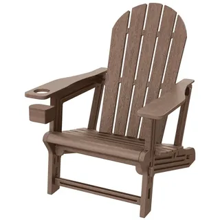 ML-DESIGN Gartenstuhl Adirondack Stuhl Kunststoff-Holzoptik Loungestuhl mit Getränkehalter, Gartensessel bis 180kg wetterfest Loungesessel für Garten & Terrasse braun