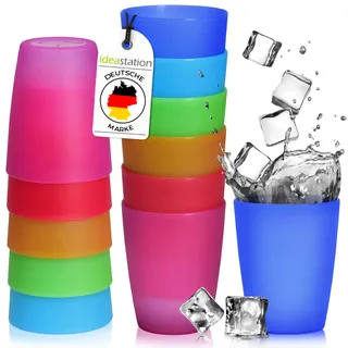 idea-station NEO Trinkbecher 12 x 250 ml - bunt - bruchsichere Plastikbecher für Kinder - wiederverwendbare Kinderbecher aus Hartplastik - Mehrweg Plastik Becher