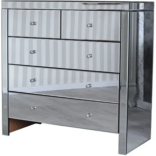 Verspiegelte Wäschekommode Hollywood Glamour – Silber, 5 Schubladen, Luxus Schubladenschrank, Spiegelmöbel für Schlafzimmer & Flur vic527 Palazzo Exklusiv