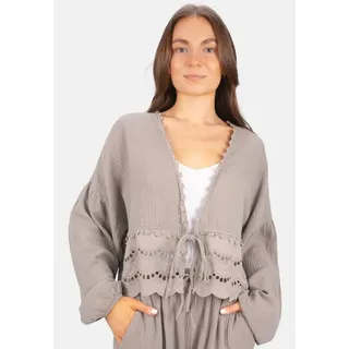 Seasons of April Shirtbluse LAURA MUSSELIN Musselin Bluse mit Spitze & Bindeband – im Boho Stil Frühling/Sommer braun