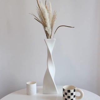 Cutfouwe Vase Keramik weiß- Blumenvase modern für pampasgras, Handmade Boho deko Große Vase 40Cm Hoch schmal für tischdeko/Hochzeit Tischdeko,Vase weiß