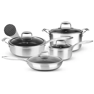 NutriChef Kochtopf 8-tlg. Kochtopf + Bratpfanne + Deckel