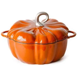 Kürbis-Auflaufform, emailliertes Gusseisen, Kürbis-Auflaufform mit Deckel, Dutch Oven Antihaft-Pfanne, Kürbis, Eintopf, Suppe, Suppentopf (Farbe: Orange)
