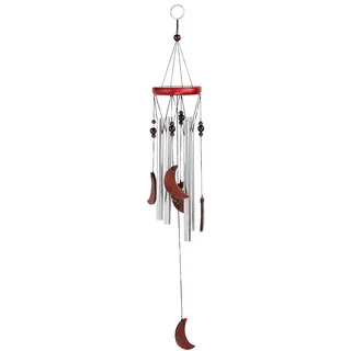 Windspiel für Draußen - Glockenspiel für Garten und Balkon - Holz Klangspiel sorgt für tollen Klang und beruhigende und entspannte Atmosphäre - auch als Vogelschreck (Design 1 - Mond)