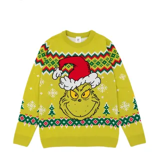 Grinch Herren Grüner Weihnachtspullover aus Strick | Festlicher Feiertagspullover - warm, lustig & kuschelig | Ikonische Themenkleidung für Weihnachtsfeiern | Ideal für Grinch-Fans und Festliche - XXL