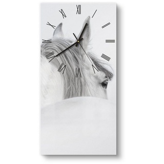 DEQORI Wanduhr 'Andalusisches Pferd' (Glas Glasuhr modern Wand Uhr Design Küchenuhr) weiß 30 cm x 60 cm