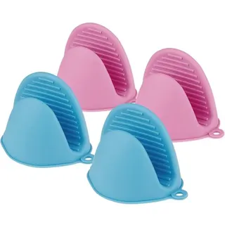 Aougo - Silikon-Ofenhandschuhe, 2 Paar Silikon-Küchen-Topflappen, Silikon-Topflappen, Mini-Ofen, hitzebeständig, Küchenhandschuh-Topflappen (blau +
