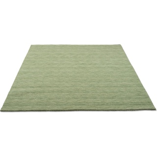 Wollteppich Holi, THEKO, rechteckig, Höhe: 13 mm, Uni-Farben, leicht meliert, reine Wolle, handgewebt mit Knüpfoptik grün 140 cm x 200 cm x 13 mm