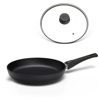 Hoffmann STONIQ Bratpfanne 32 cm Induktion, Antihaft, PFAS-frei, mit Deckel, Aluguss, abnehmbarer Griff, alle Herdarten, backofenfest, wiederbeschichtbar, spülmaschinenfest, Pfanne made in germany