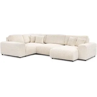 S-Style Wohnlandschaft Plüschcord XXL 3-Sitzer Beige