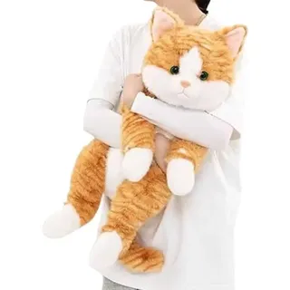 Xiyocadt Kuscheltier Katze, Liegend Katzen Plüschtier, Kätzchen Stofftier Spielzeug, Kuschelkissen Geschenk für Kuscheln & Spielen (65cm,Orange Katze)