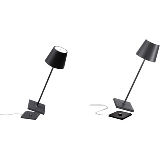 Zafferano Poldina Pro Black Limited Edition Kabellose LED-Tischlampe Wiederaufladbar Touch-Dimmer - Kabelloses Aufladen, IP65, H38cm - Schwarz & Poldina Pro Kabellose LED-Tischlampe, Dunkelgrau
