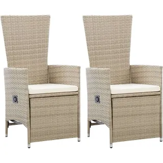 Bonnevie - 2er Set Gartenliegen Sonnenliegen - Liegestühle mit Auflagen Poly Rattan Beige BV162446