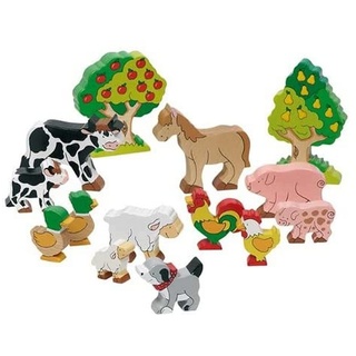 goki 53034 Bauernhoftiere bunt bemalt aus Holz Massivholz-Farmtiere Spielzeug Set