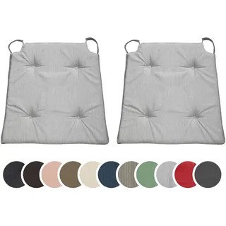 sleepling 2er Set Stuhlkissen, 42 (vorne) 35 (hinten)x40x5 cm, Sitzkissen für Stuhl & Bank mit Klettverschluss, Indoor & Outdoor, 100% Mikrofaser, Made in EU, waschbar bis 30 Grad, Basic 10, Hellgrau