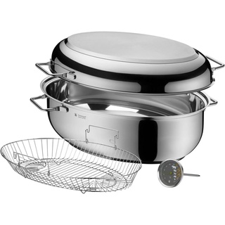 WMF Bräter, Cromargan® Edelstahl rostfrei 18/10 (1-tlg., Bräter oval, Induktionsdeckel, Bräter-Einsatz, Bratenthermomter) silberfarben
