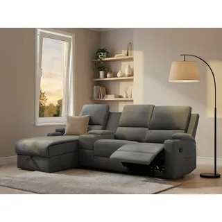 Ecksofa OTTO HOME "NAPORI Struktur, Multimediasofa, 3er Kinosessel XXL, L-Form", grau (anthrazit), B:240cm H:102cm T:155cm, 100% Polyester, Sofas, Ecksofa, Kinosofa, manuelle o. elektr. Relaxfunktion, Staufach, Getränkehalter, Topseller