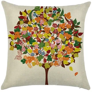 Whoiy Linum Kissenhülle 40X40, Kissenbezüge Elegant Kopfkissenbezug 1Stück Blatt-Blumen-Baum Orange Gelb Grün für Stuhl Sofa Wohnzimmer Schlafzimmer