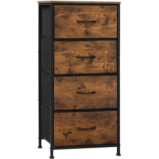 WOLTU Kommode schmal, Kommodenschrank mit 4 Schubladen aus Stoff, Sideboard Aufbewahrungskommode für Schlafzimmer Wohnzimmer Flur, industrieller Stil, Vintagebraun Schwarz, SSK011shm