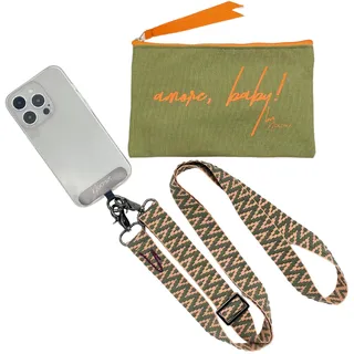 NOOMYA breite Handykette – Handyband universal zum Umhängen mit Adapter, Handy Band verstellbar & abnehmbar, kompatibel mit allen Smartphones, robust & stylish, Geschenk (Thyme to Shine - oliv/orange)