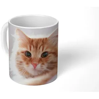 MuchoWow Tasse Katze - Rot - Bett - Mädchen - Kinder - Jungen, Keramik, Kaffeetassen, Teetasse, Becher, Kaffeebecher, Geschenk bunt
