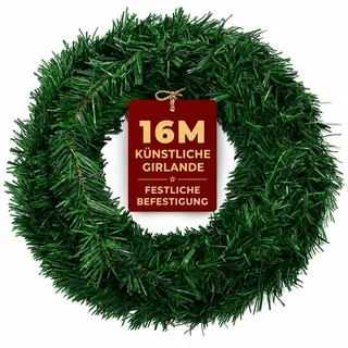 Festive Fix Weihnachts-Girlande 16 m | Künstliche grüne Tannengirlande | OUTDOOR GEEIGNET: Treppengeländer · Türdekoration · Weihnachtsschmuck · Außenbereich · Fensterdeko