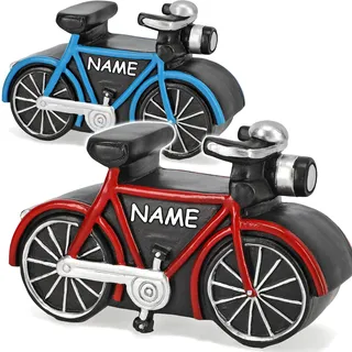 alles-meine.de GmbH große Spardose Fahrrad/E-Bike/Bike inkl. Name - mit Verschluss - aus Kunstharz/Polyresin - 16 cm - stabile Sparbüchse - Sparschwein - für Kinder & E..