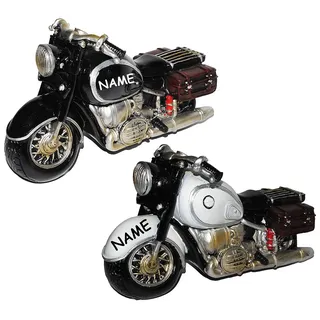 alles-meine.de GmbH Spardose Motorrad/Oldtimer - schwarz oder grau - incl. Name - Fahrschule - Geld Sparschwein/Fahrzeuge - lustig witzig - Reisekasse/Motorradrundfahrt/M..
