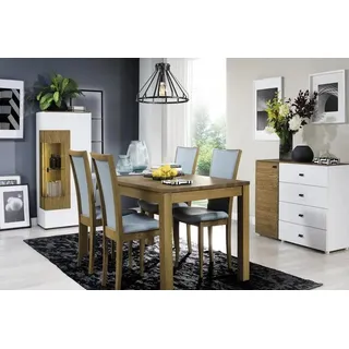 JV Möbel Luxuriöses Esszimmer Esstisch + 4x Stühle, Vitrine, Set 7tlg