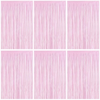 Lametta Vorhänge, 6 Stück Rosa Glitzervorhang Fringe 1m x 2m Metallic Folienfransen Hintergrund, Luftschlangen Folie Vorhang für Geburtstag Hochzeit Weihnachten Party Dekoration, Tinsel Curtains Pink