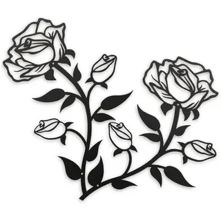 ESTART Große Rosen Blumen Wanddekoration 38cm Schwarz Metall Kunst-Ornament
