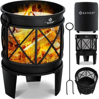 Kesser KESSER® Feuerschale Inkl. Abdeckung Feuerkorb mit Funkenschutz & Griffen + Schürhaken Feuerstelle 58 x 45 cm für Garten & Terrasse Metall Antik-Rost-Optik Multifunktional Fire Pit Heizung BBQ