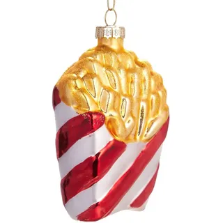 BRUBAKER Christbaumschmuck Handbemalte Baumkugel Rot weiß Pommes Tüte, Weihnachtsschmuck Anhänger aus Glas, Lustige Weihnachtskugel 10.5 cm rot