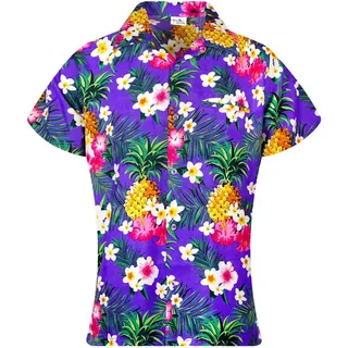 King Kameha Hawaii-Bluse Pineapple Flowers Lila S