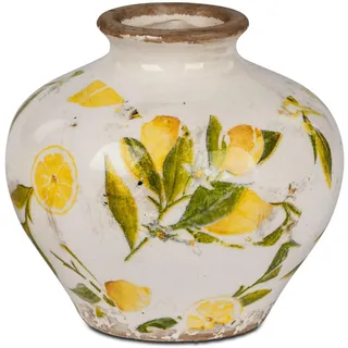 Blumenvase Vase in Vintage-Optik 13x13cm aus Keramik mit glasierter Oberfläche und Zitronen-Dekor verziert