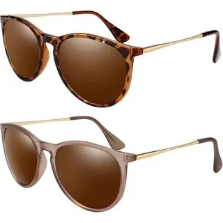 Damen Retro Sonnenbrille Polarisiert Rund Vintage Stil UV400 Schutz