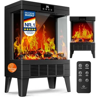 KESSER Elektrokamin mit integrierter Heizfunktion, zwei Heizstufen 1000W / 2000W, mit realistischem LED 3D Feuer- & Flammen Effekt schwarz