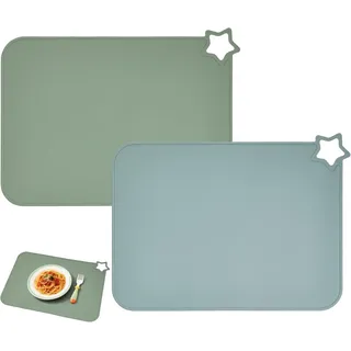 FELIXLEO Platzset 2 Baby Silikon Platzsets Rutschfest Abwaschbar Kinder Salbei Grün, (1-St)