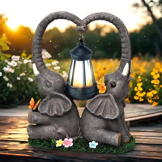 yiilead 27cm Solar Elefant Gartendeko,Herzform Elefanten Deko