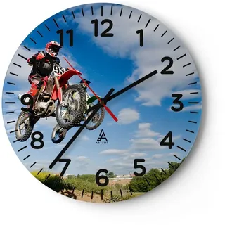 Modern Wanduhr Motorrad Reiter Himmel 40x40cm Rund Groß Wand Uhr Glas Analog Zimmeruhren Küche Büro Wohnzimmer Glasuhr Wall Clock Dekoration Design Wanddekoration Küchenuhr C4AR40x40-0126