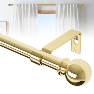 gardinenstange gold 71-124 cm, wandmontage gardinenstangen set mit Halterungen, Dekorativ 16mm goldene gardinenstange, gardinenstange messing poliert 120cm lang