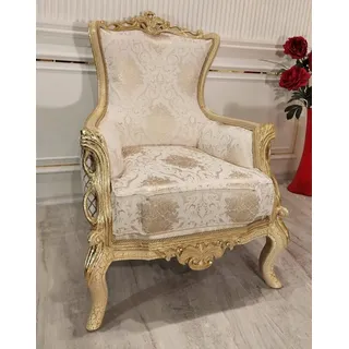 Xlmoebel Ohrensessel Barock-Sessel aus Samt mit geschwungenen Armlehnen in Vintage-Chic (Sessel), Hergestellt in Europa beige