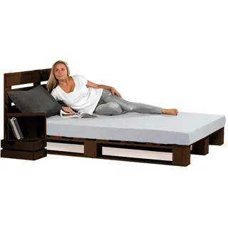 Lermowood Palettenbett M1 aus Holz 200 x 200 cm Palisander mit Kopfteil Holzbett 20cm Stabiles Seniorenbett Kinderbett Jugendbett Gästebett erhöhtes Einzelbett Bettgestell Futon Komforthöhe Naturholz