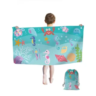Rowjoy Kinder Strandtuch, Süße Meerestiere Strandtücher 60 x 120 cm, Schnell Trocknend Badetuch Reisen Schwimmen Duschtuch für Kinde (Blue Ocean)
